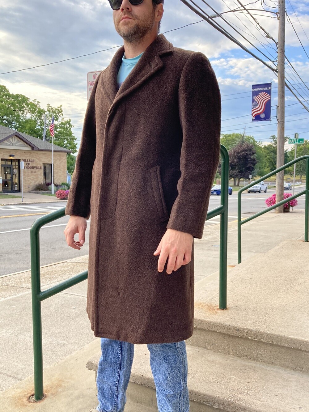 VTG Mens 42" Coat Highland Fleece Brown Military Duster Jacket Warm Winter Wool
